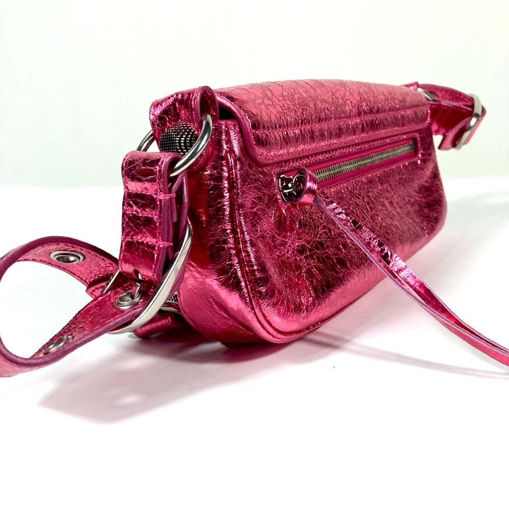 Balenciaga XSmall Le Cagole Metallic Leather Shoulder Bag Pink NEW Lambskin - Picture 12 of 17